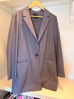 Womens Single-Button Long Blazer Jacket - Lavender Gray